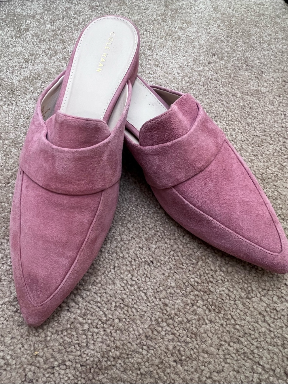 Cole Haan Dusty Rose Suede Pointed Toe Slip-On Mules